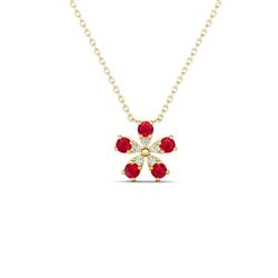 Bloom Ruby and Natural Diamonds Petite Women Flower Pendant Necklace ctw Ruby and Natural Diamonds Petite Women Flower Pendant Necklace in K Yellow Gold