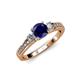 2 - Dzeni Blue Sapphire and Lab Grown Diamond Three Stone with Side Lab Grown Diamond Ring  
