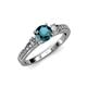 2 - Dzeni Blue and White Diamond Three Stone with Side Diamond Ring  