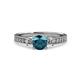 3 - Dzeni Blue and White Diamond Three Stone with Side Diamond Ring  
