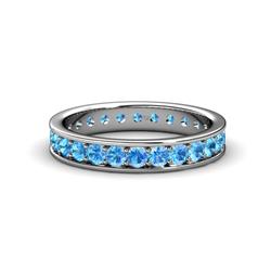 Livia Blue Topaz Eternity Band Blue Topaz Channel with Prong Set Womens Eternity Ring Stackable ctw Platinum