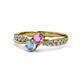 4 - Nicia Pink Sapphire and Blue Topaz with Side Diamonds Bypass Ring 