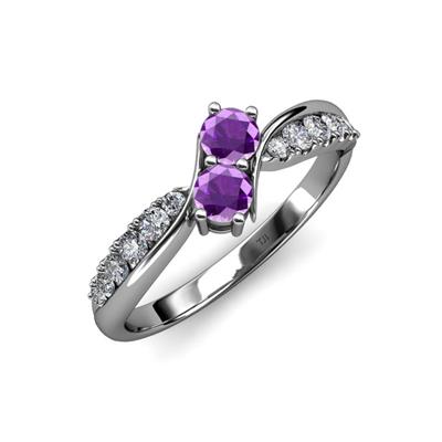 Nicia Amethyst with Side Diamonds Bypass Ring