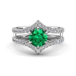 Zaria ctw Natural Emerald accented Lab Grown Diamonds Women Engagement Ring ctw Natural Emerald set in Tiger Claw Prong setting and accented Lab Grown Diamonds Women Solitaire Plus Engagement Ring in K White Gold