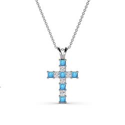 Ethel Blue Topaz and Diamond Cross Pendant Princess Cut Blue Topaz and Diamond ctw Womens Cross Pendant Necklace K White GoldIncluded inches K White Gold Chain