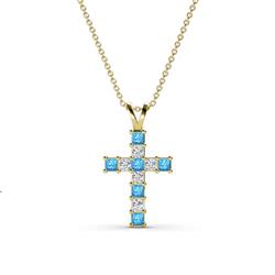 Ethel Blue Topaz and Diamond Cross Pendant Princess Cut Blue Topaz and Diamond ctw Womens Cross Pendant Necklace K Yellow GoldIncluded inches K Yellow Gold Chain