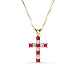 Ethel Ruby and Diamond Cross Pendant Princess Cut Ruby and Diamond ctw Womens Cross Pendant Necklace K Yellow GoldIncluded inches K Yellow Gold Chain