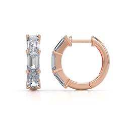 Adele ctw Emerald Shape Lab Grown Diamond x Women Huggie Earrings ctw Emerald Shape Lab Grown Diamond x Women Huggie Earrings set using Prong Setting in K Rose Gold