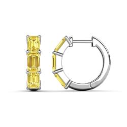 Adele ctw Emerald Shape Yellow Sapphire x Women Huggie Earrings ctw Emerald Shape Yellow Sapphire x Women Huggie Earrings set using Prong Setting in K White Gold