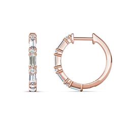Ayla ctw Lab Grown Diamond Round with Baguette Shape Alternating Women Huggie Earrings ctw Lab Grown Diamond Round with Baguette Shape Alternating Women Huggie Earrings set using Prong Setting in K Rose Gold