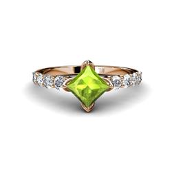 Alicia Lab Grown Diamond and Peridot Engagement Ring Lab Grown Diamond and Princess Cut Peridot Engagement Ring ctw K Rose Gold