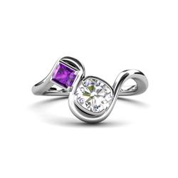 Nerida ctw IGI Certified Cushion Shape Lab Grown Diamond and Princess Shape Amethyst Women Toi Et Moi Wave Engagement Ring ctw IGI Certified Cushion Shape Lab Grown Diamond and Princess Shape Amethyst Women Two Stone Duo Wave Engagement Ring in K White Gold