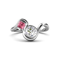 Nerida ctw IGI Certified Cushion Shape Lab Grown Diamond and Princess Shape Pink Tourmaline Women Toi Et Moi Wave Engagement Ring ctw IGI Certified Cushion Shape Lab Grown Diamond and Princess Shape Pink Tourmaline Women Two Stone Duo Wave Engagement Ring in K White Gold