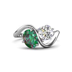 Velona ctw Oval Shape Created Alexandrite x and IGI Certified Cushion Shape Lab Grown Diamond Women Toi Et Moi Wave Engagement Ring ctw Oval Shape Created Alexandrite x and IGI Certified Cushion Shape Lab Grown Diamond Women Stone Duo Wave Engagement Ring in K White Gold