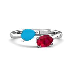 Afra ctw Blue Sapphire Pear Shape x Ruby Oval Shape x Toi Et Moi Engagement Ring ctw Blue Sapphire Pear Shape x Ruby Oval Shape x with Prong setting Two Stone Duo Women Engagement Ring in K White Gold