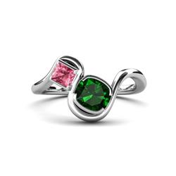 Nerida ctw Cushion Shape Created Emerald Princess Shape Pink Tourmaline Women Toi Et Moi Wave Engagement Ring ctw Cushion Shape Created Emerald Princess Shape Pink Tourmaline Women Two Stone Duo Wave Engagement Ring in K White Gold