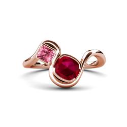 Nerida ctw Cushion Shape Created Ruby and Princess Shape Pink Tourmaline Women Toi Et Moi Wave Engagement Ring ctw Cushion Shape Created Ruby and Princess Shape Pink Tourmaline Women Two Stone Duo Wave Engagement Ring in K Rose Gold