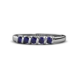 Talia Blue Sapphire Wedding Band Blue Sapphire Stone Bar Set Wedding Band ct tw in K White Gold