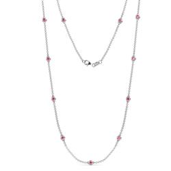 Asta 11Stn Pink Tourmaline on Cable Necklace Stone Pink Tourmaline ctw Womens Station Necklace K White Gold