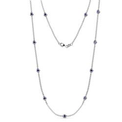 Asta 11Stn Iolite on Cable Necklace Stone Iolite ctw Womens Station Necklace K White Gold