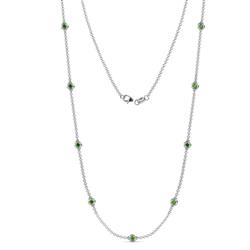 Adia 9Stn Green Garnet on Cable Necklace Stone Green Garnet ctw Womens Station Necklace K White Gold
