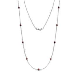 Adia 9Stn Red Garnet on Cable Necklace Stone Red Garnet ctw Womens Station Necklace K White Gold