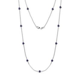 Asta 11Stn Blue Sapphire on Cable Necklace Stone Blue Sapphire Womens Station Necklace ctw K White Gold