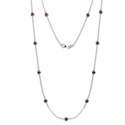 Asta 11Stn Red Garnet on Cable Necklace Stone Red Garnet Womens Station Necklace ctw K White Gold