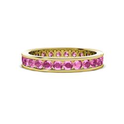 Celina Round Pink Sapphire Eternity Band Round Pink Sapphire ctw Channel Set Womens Eternity Ring Stackable K Yellow Gold