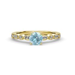 Renea ctw Aquamarine with accented Diamonds Engagement Ring ctw Aquamarine with accented Diamonds Womens Engagement Ring with Milgrain work in K Yellow Gold