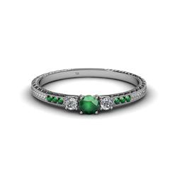 Tresu Emerald and Diamond Three Stone Engagement Ring Emerald and Diamond Womens Three Stone Engagement Ring with Emerald on Side Bar ctw K White Gold