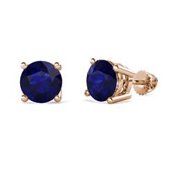 Alina Blue Sapphire Solitaire Stud Earrings Round Blue Sapphire ctw Four Prong Solitaire Womens Stud Earrings K Rose Gold