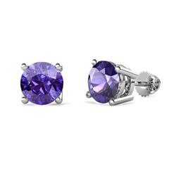 Alina Iolite Solitaire Stud Earrings Round Iolite ctw Four Prong Solitaire Womens Stud Earrings K White Gold