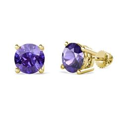 Alina Iolite Solitaire Stud Earrings Round Iolite ctw Four Prong Solitaire Womens Stud Earrings K Yellow Gold