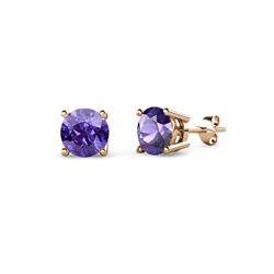 Alina Iolite Solitaire Stud Earrings Round Iolite ctw Four Prong Solitaire Womens Stud Earrings in K Rose Gold
