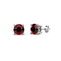 Alina Red Garnet Solitaire Stud Earrings Round Red Garnet ctw Four Prong Solitaire Womens Stud Earrings in K White Gold