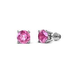 Alina Pink Sapphire Solitaire Stud Earrings Round Pink Sapphire ctw Four Prong Solitaire Womens Stud Earrings in K White Gold