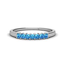 Erica Princess Cut Blue Topaz Stone Wedding Band Princess Cut Blue Topaz ctw Stone Side Gallery Womens Wedding Band Stackable K White Gold