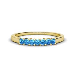 Erica Princess Cut Blue Topaz Stone Wedding Band Princess Cut Blue Topaz ctw Stone Side Gallery Womens Wedding Band Stackable K Yellow Gold