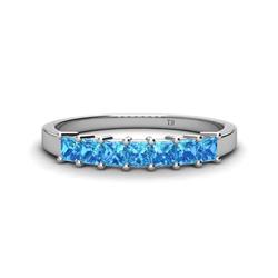 Erica Princess Cut Blue Topaz Stone Wedding Band Princess Cut Blue Topaz ctw Stone Side Gallery Womens Wedding Band Stackable K White Gold