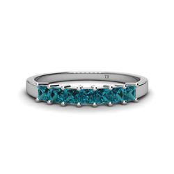 Erica Princess Cut Blue Diamond Stone Wedding Band Princess Cut Blue Diamond ctw Stone Side Gallery Womens Wedding Band Stackable Platinum