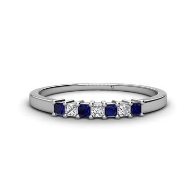 Erica Princess Cut Blue Sapphire and Diamond Stone Wedding Band