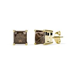 Zoey Smoky Quartz Solitaire Stud Earrings Princess Cut Smoky Quartz ctw Four Prong Solitaire Womens Stud Earrings K Yellow Gold