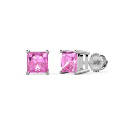Zoey Lab Created Pink Sapphire Solitaire Stud Earrings Princess Cut Lab Created Pink Sapphire ctw Four Prong Solitaire Womens Stud Earrings K White Gold