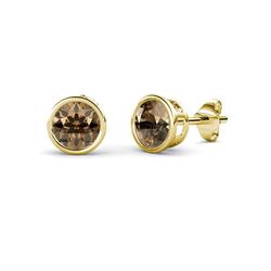 Carys Smoky Quartz Solitaire Stud Earrings Smoky Quartz Bezel Set Solitaire Womens Stud Earrings ctw K Yellow Gold