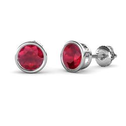 Carys Ruby Solitaire Stud Earrings Round Ruby Bezel Set Solitaire Stud Earrings ctw K White Gold