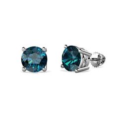 Alina Blue Diamond Solitaire Stud Earrings Round Blue Diamond ctw Four Prong Solitaire Womens Stud Earrings K White Gold