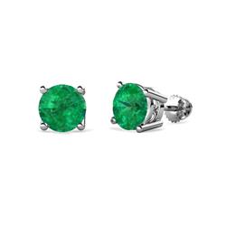 Alina Emerald Solitaire Stud Earrings Round Emerald ctw Four Prong Solitaire Womens Stud Earrings K White Gold