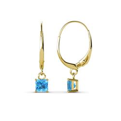 Qiana Blue Topaz Solitaire Dangling Earrings Princess Cut Blue Topaz Four Prong Womens Solitaire Drop and Dangle Earrings ctw K Yellow Gold