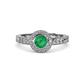 4 - Meir Emerald and Diamond Halo Engagement Ring 